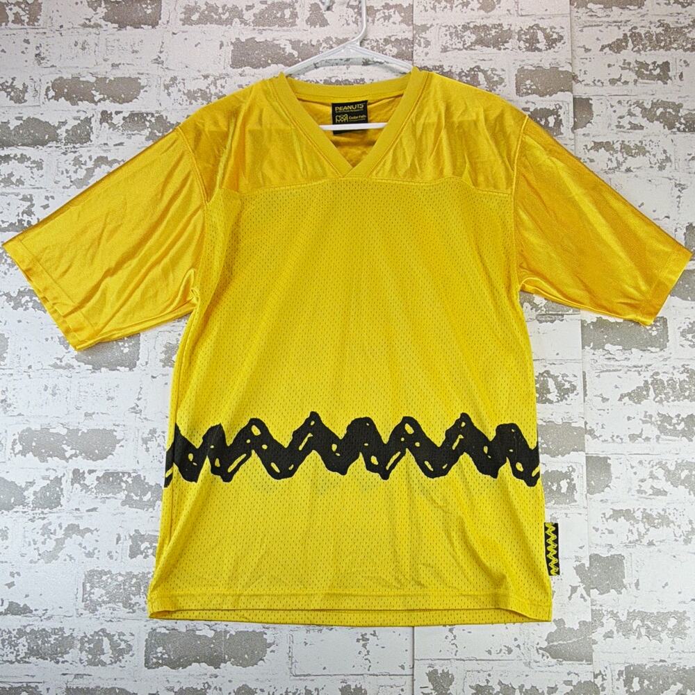 Peanuts Charlie Brown Men's Yellow Black Mesh V-Neck Graphic Tee Short Sleeve M
